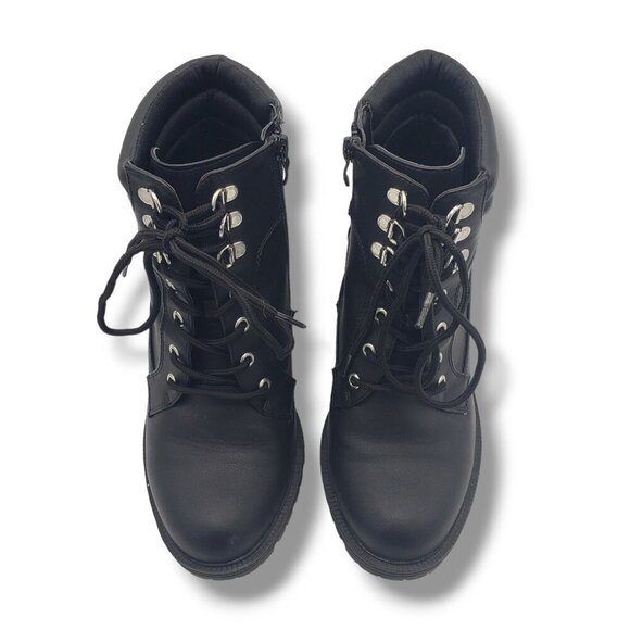 Torrid Lace Up Hiker Bootie Womens‎ 9WW Black Combat Faux Leather - Picture 7 of 9